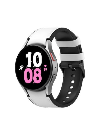 For Samsung Galaxy Watch5 44mm / 40mm Silicone Leather Black Buckle Watch Band, Size:L(White)