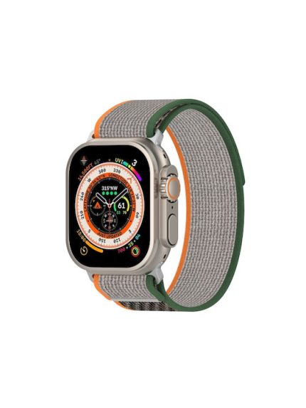 Διπλό έγχρωμο Nylon Hook and Loop Fastener Band Watch For Apple Watch Series 8&7 45mm / SE 2&6&SE&5&4 44mm / 3&2&1 42mm (Orange + Army green)