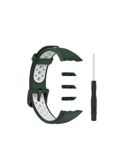 Για Huawei Band 6 / Honor Band 6 Universal δίχρωμη αναπνεύσιμη ζώνη ρολογιών σιλικόνης (Σκούρο πράσινο λευκό)