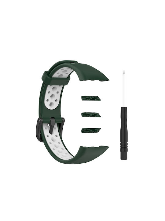 4aa41d5d-c23a-46cb-aee0-c258acf9345f_0.jpg Για Huawei Band 6 / Honor Band 6 Universal δίχρωμη αναπνεύσιμη ζώνη ρολογιών σιλικόνης (Σκούρο πράσινο λευκό) - Image 1