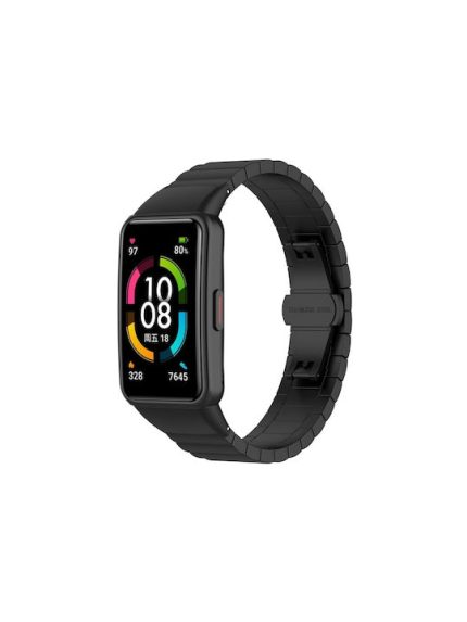 For Honor Band 7 One-bead Stainless Steel Metal Watch Band    ΜΑΥΡΟ