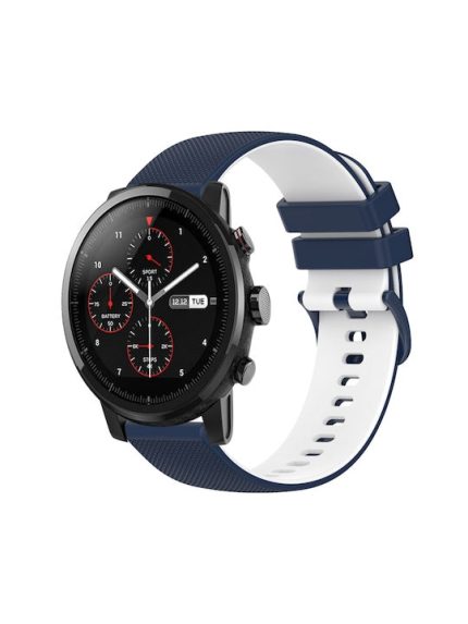 Για Amazfit Stratos 22mm καρό λουράκι ρολογιού σιλικόνης δύο χρωμάτων (Σκούρο Μπλε+Λευκό)