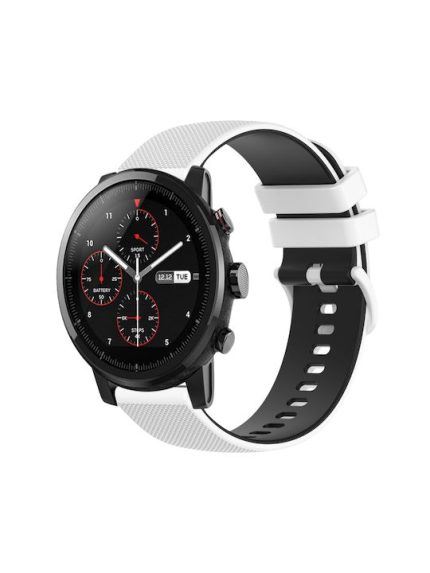Για Amazfit Stratos 22mm καρό λουράκι ρολογιού σιλικόνης δύο χρωμάτων (λευκό+μαύρο)