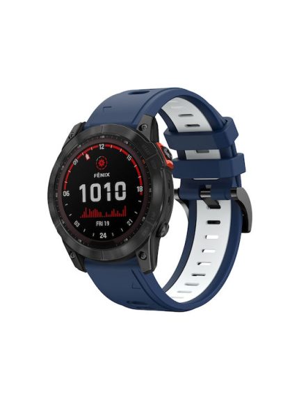 For Garmin Fenix 7X 26mm Two-Color Sports Silicone Watch Band(Midnight Blue + White)