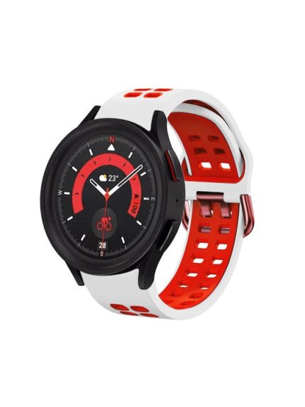 Για Samsung Galaxy Watch 5 40mm 20mm  λουράκι ρολογιού σιλικόνης δύο χρωμάτων (ΚΟΚΚΙΝΟ+ΛΕΥΚΟ)