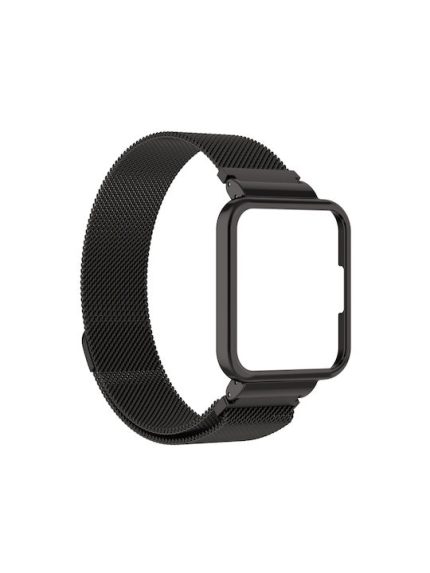 Για Xiaomi Redmi Watch 2 Lite   2 in 1 Milano Metal Watch Band με πλαίσιο ρολογιού (Μαύρο)