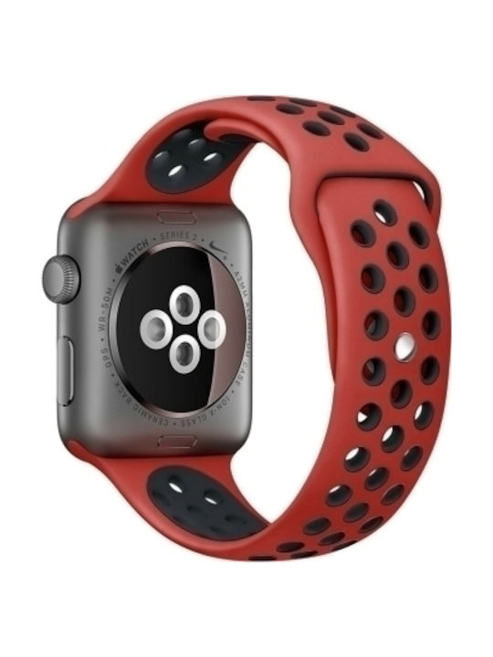 59af904f-5309-4aa5-9065-378b06452dc5_0.jpg Για Apple Watch Series 7 45mm / 6 & SE & 5 & 4 44mm / 3 & 2 & 1 42mm μοντέρνα κλασική αθλητική ζώνη ρολογιών σιλικόνης (Κόκκινο Μαύρο) - Image 1