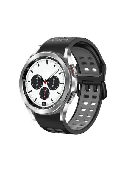 Για Samsung Galaxy Watch 4 Classic 42mm 20mm λουράκι ρολογιών σιλικόνης δύο χρωμάτων (ΓΚΡΙ+ΜΑΥΡΟ)