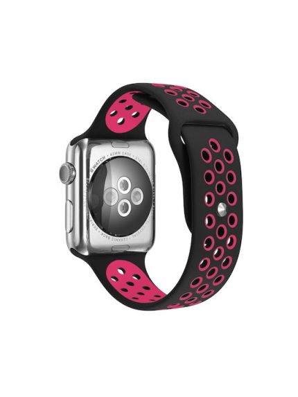 Για Apple Watch Series 7 45mm / 6 & SE & 5 & 4 44mm / 3 & 2 & 1 42mm μοντέρνα κλασική αθλητική ζώνη ρολογιών σιλικόνης (Μαύρο ροζ κόκκινο)
