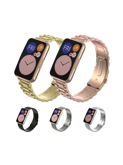 For Huawei Watch Fit Three-beads Metal Watch Band(Silver)