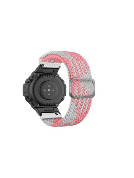 For Amazfit T-Rex / T-Rex Pro / Ares Adjustable Buckle Braided Nylon Watch Band (Pink + White)