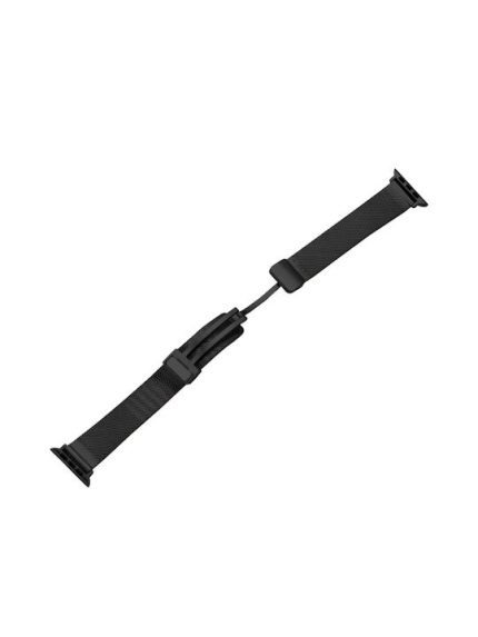 Milan Fold Buckle Metal Band Watch For Apple Watch Ultra 49mm / Series 8&7 45mm / SE 2&6&SE&5&4 44mm / 3&2&1 42mm (Μαύρο)