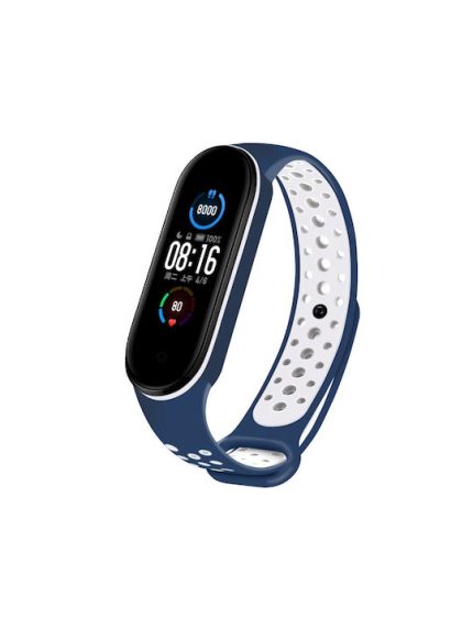 Για Xiaomi Mi Band 5 Διχρωμία αναπνεύσιμου ρολογιού από σιλικόνη (Midnight Blue White)