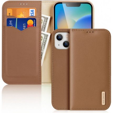 DUX DUCIS Hivo - Δερμάτινη θήκη πορτοφολιού για Apple iPhone 15 καφέ