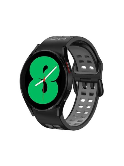 Για Samsung Galaxy Watch 4 44mm 20mm λουράκι ρολογιών σιλικόνης δύο χρωμάτων (ΓΚΡΙ+ΜΑΥΡΟ)