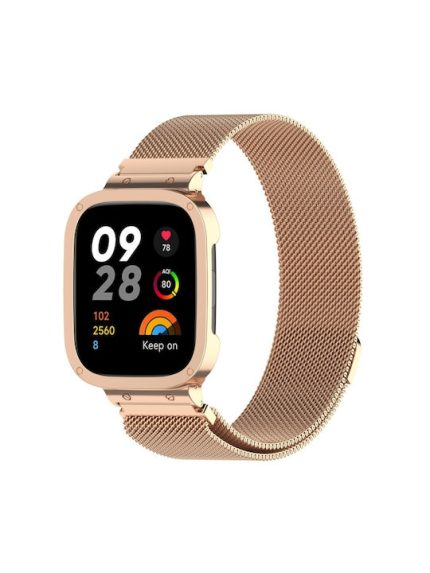 Για Xiaomi Redmi Watch 3  2 in 1 Milan Metal Watch Band με πλαίσιο ρολογιού (Rose Gold)