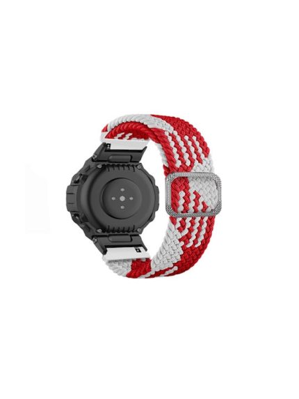 For Amazfit T-Rex / T-Rex Pro / Ares Adjustable Buckle Braided Nylon Watch Band (Red + White)