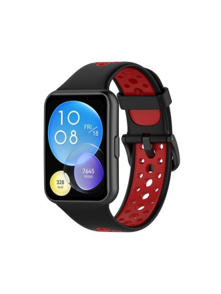 Για Huawei Watch Fit 2 Διχρωμία αναπνεύσιμη ζώνη ρολογιών σιλικόνης (μαύρο+κόκκινο)