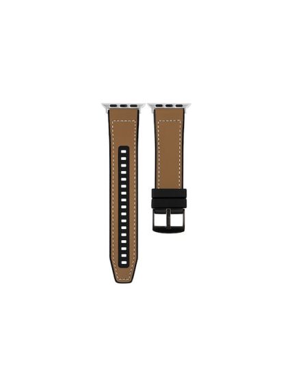 For Apple Watch 7 41mm Hybrid Leather Silicone Watch Band(Brown)