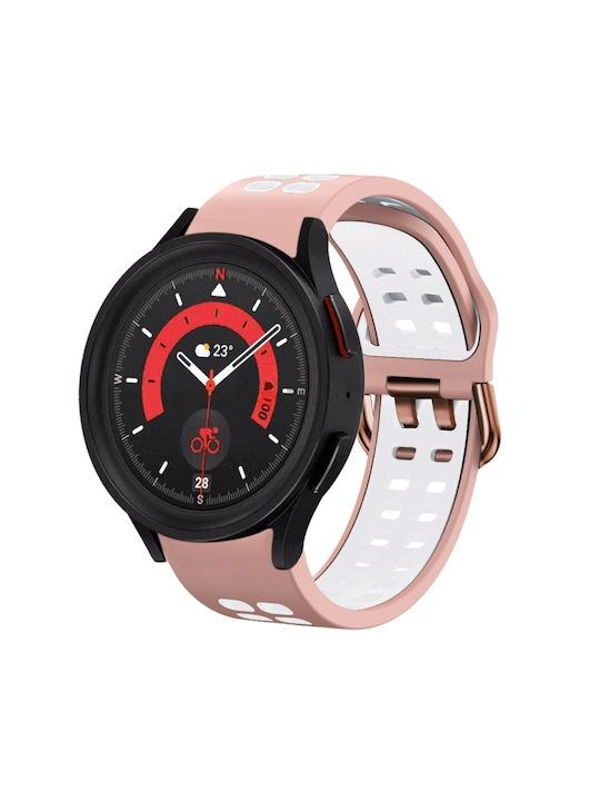 72871364-d45c-49ed-8139-5747ceb102e8_0.jpg Για Samsung Galaxy Watch 5 40mm 20mm λουράκι ρολογιών σιλικόνης δύο χρωμάτων(ΛΕΥΚΟ+ΡΟΖ) - Image 1