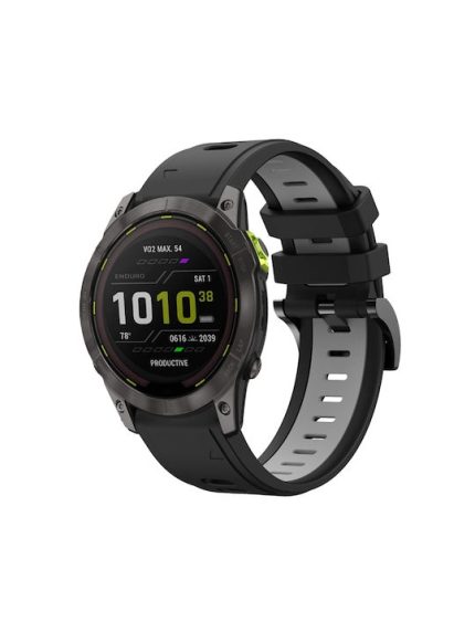 Για Garmin Fenix ​​7X 26mm, δίχρωμη αθλητική ζώνη ρολογιών σιλικόνης (Black+Grey) Fenix 7X Solar-Tactix Delta-Enduro-Fenix 6-Fenix 6X Pro-Fenix 6X Sapphire-Fenix 5X Sapphire-Fenix 5X Plus-Fenix 3-Fenix 3 HR-Fenix 3 Sapphire-Descent MK 2-Descent MK 2i- End