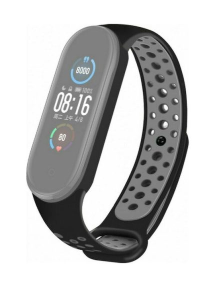 Για Xiaomi Mi Band 5 Διχρωμία αναπνεύσιμη ζώνη σιλικόνης (Μαύρο γκρι)
