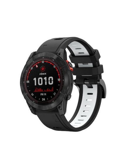 Για Garmin Fenix ​​7X 26mm δίχρωμη αθλητική ζώνη ρολογιών σιλικόνης (Μαύρο+Λευκό)  Εφαρμόζεται μοντέλα: κατάλληλο για Garmin Fenix7X, Fenix ​​7X Solar, TACTIX 7/ 7 Pro, TACTIX DELTA, Enduro, VERTIX2, Fenix ​​6X , Fenix ​​6X Pro, Fenix ​​6X Sapphire GPS, F