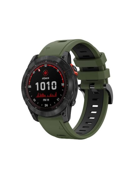 For Garmin Fenix 7X 26mm Two-Color Sports Silicone Watch Band(Army Green + Black)