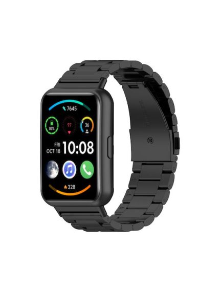 Για Huawei Watch Fit 2 Μεταλλικό λουράκι από ανοξείδωτο χάλυβα τριών σφαιριδίων (Μαύρο)