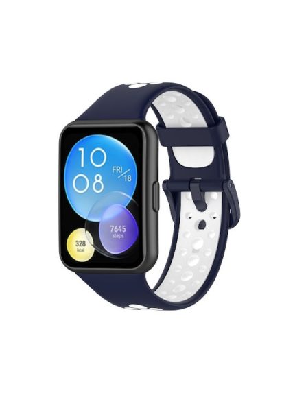 For Huawei Watch Fit 2 Two-Color Breathable Silicone Watch Band  ΜΠΛΕ/ΑΣΠΡΟ