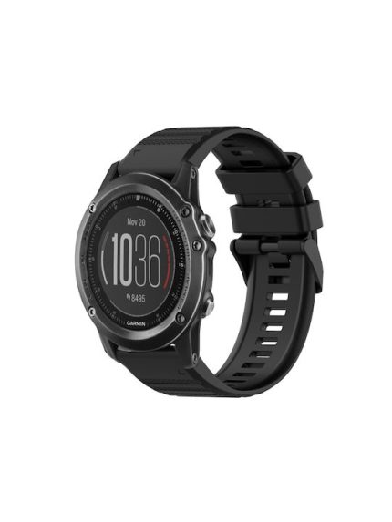 For Garmin Fenix 3 Sapphire 26mm Horizontal Texture Silicone Watch Band with Removal Tool(Black)