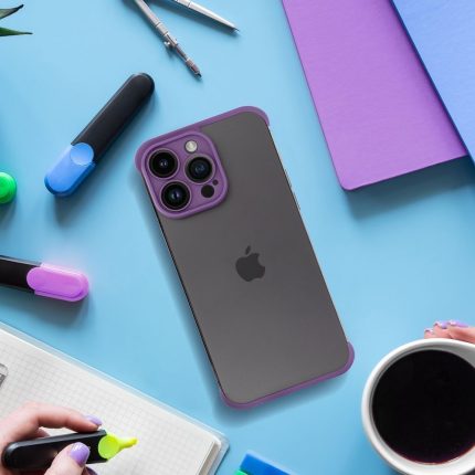 Θήκη MINI BUMPERS με προστασία νησίδας κάμερας για IPHONE 15 μωβ