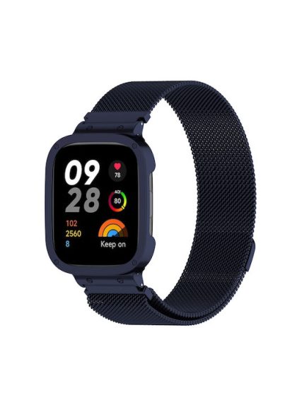 Για Xiaomi Redmi Watch 3  2 in 1 Milan Metal Band Watch with Watch Frame (Ink Blue)