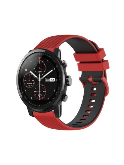 Για Amazfit Stratos 22mm καρό λουράκι ρολογιού σιλικόνης δύο χρωμάτων (κόκκινο+μαύρο)