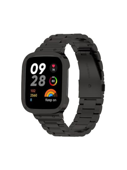 Για Xiaomi Redmi Watch 3  2 σε 1 Μεταλλική ζώνη ρολογιών τριών σφαιριδίων με πλαίσιο ρολογιού (Μαύρο)