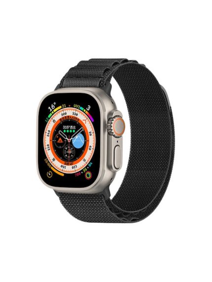 Nylon Loop Watch Band για Apple Watch Ultra 49mm / Series 8&7 45mm / SE 2&6&SE&5&4 44mm / 3&2&1 42mm (Μαύρο)