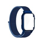Nylon Loop Integrated Case Screen Cover Watch Band For Apple Watch Series 7 45mm (Navy Blue)