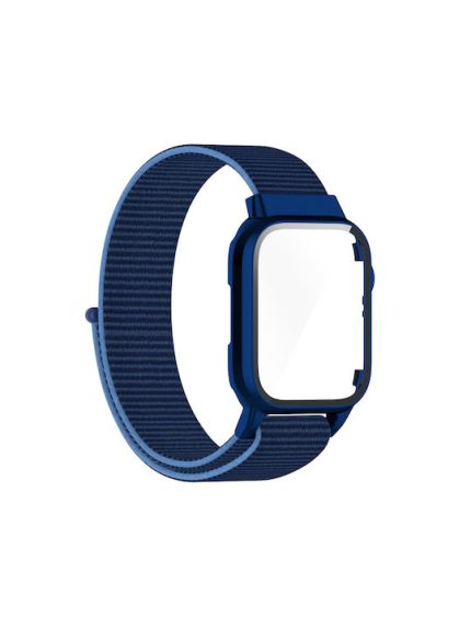Nylon Loop Integrated Case Screen Cover Watch Band For Apple Watch Series 7 45mm (Navy Blue)