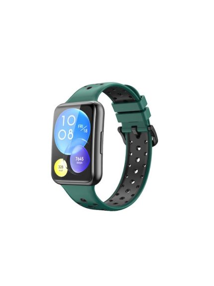 Για Huawei Watch Fit 2 Δίχρωμη διάτρητη ζώνη ρολογιών σιλικόνης (πράσινο+μαύρο)
