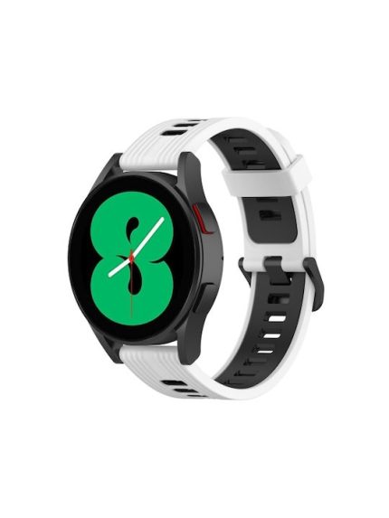 For Samsung Galaxy Watch 5 40mm 20mm Two-color Stripe Silicone Watch Band (ΑΣΠΡΟ + ΜΑΥΡΟ )