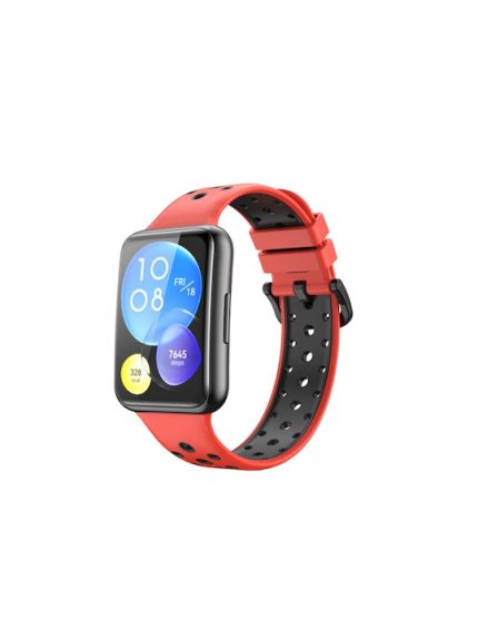Για Huawei Watch Fit 2 Δίχρωμη διάτρητη ζώνη σιλικόνης (κόκκινο+μαύρο)