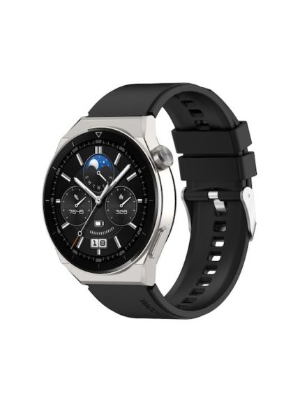 Για Huawei Watch GT3 42mm 20mm - Για Huawei Watch GT2 42mm / Watch 2 20mm - Για Honor Magic Watch 2 42mm 20mm Προεξέχουσα κεφαλή λουράκι σιλικόνης 20mm Ασημένια πόρπη (BLACK)
