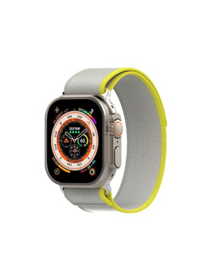 Διπλό έγχρωμο Nylon Hook and Loop Fastener Band Watch for Apple Watch Ultra 49mm (Κίτρινο+Μπεζ)