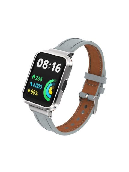 Για το Xiaomi Redmi Watch 2 Lite Γνήσια Δερμάτινη Μεταλλική Θήκη Ενσωματωμένη ζώνη ρολογιού (ανοιχτό γκρι)