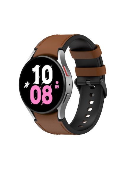 For Samsung Galaxy Watch5 44mm / 40mm Silicone Leather Black Buckle Watch Band, Size:S(Brown)