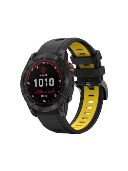 Για Garmin Fenix ​​7X 26mm, αθλητική ζώνη σιλικόνης δύο χρωμάτων (Μαύρο+κίτρινο)