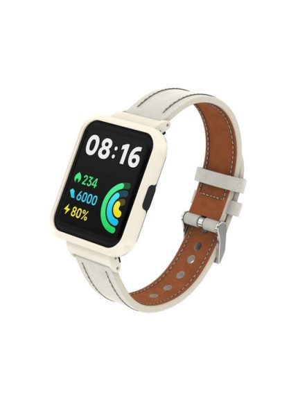 Για Xiaomi Redmi Watch 2 Γνήσια Δερμάτινη Μεταλλική Θήκη Ενσωματωμένη ζώνη ρολογιού (Ζεστή Λευκή + Θήκη Ιβουάρ)