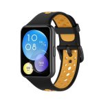 Για Huawei Watch Fit 2 Διχρωμία αναπνεύσιμη ζώνη ρολογιών σιλικόνης (Μαύρο+κίτρινο)