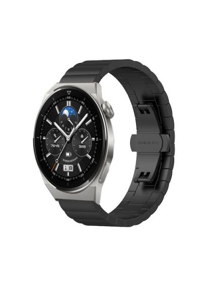 For Huawei Watch GT 3 Pro 46mm 22mm One Bead Butterfly Buckle Metal Steel Watch Band   ΜΑΥΡΟ