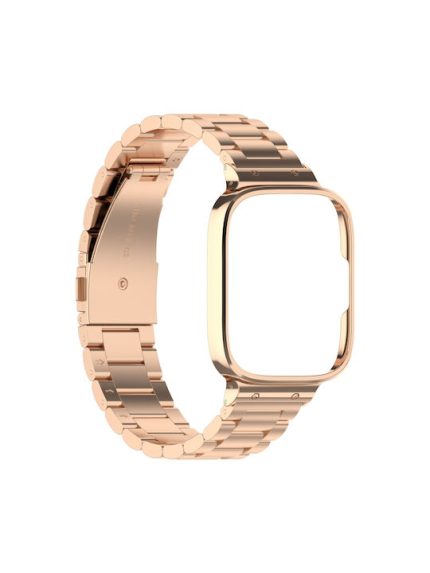 For Redmi Watch 3 Active 2 in 1 Three-bead Metal Watch Band with Watch Frame(Rose Gold)